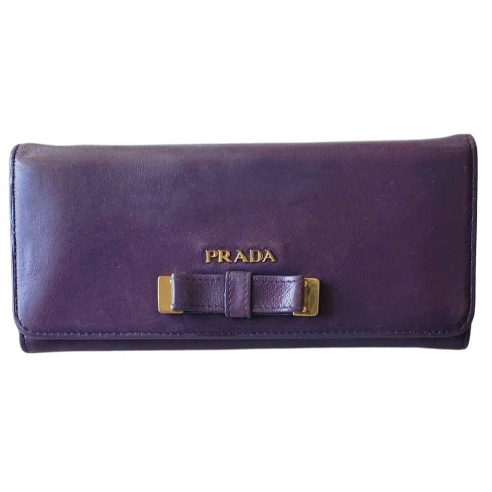 PRADA Lambskin Leather Bow Flap Bi-Fold Wallet in Violeta Purple